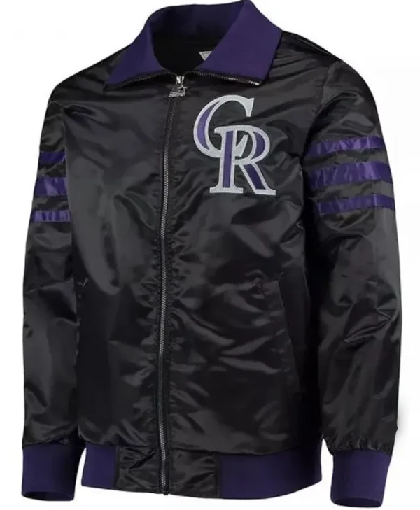 MLB Colorado Rockies Black Satin Bomber Jacket