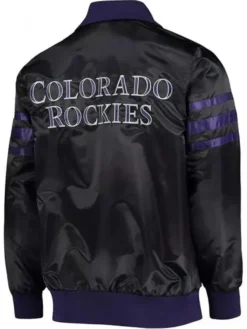 MLB Colorado Rockies Black Satin Bomber Jacket Back