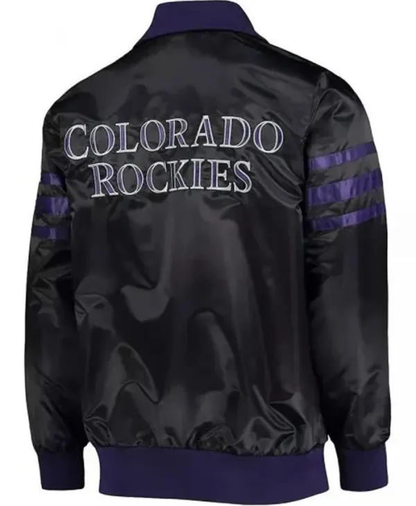 MLB Colorado Rockies Black Satin Bomber Jacket Back