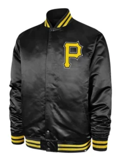 MLB Pirates Black Full Snap Satin Varsity Jacket