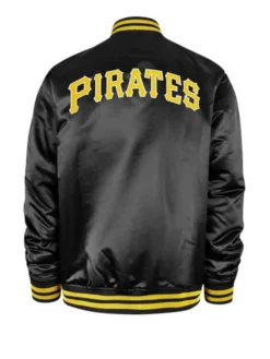 MLB Pirates Black Full Snap Satin Varsity Jacket Back