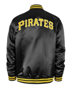 MLB Pirates Black Full Snap Satin Varsity Jacket Back