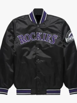 MLB Rockies Black Starter Satin Varsity Jacket