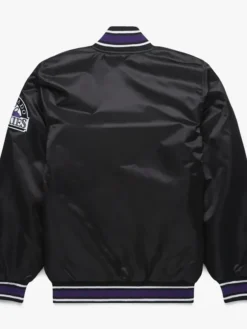 MLB Rockies Black Starter Satin Varsity Jacket Back