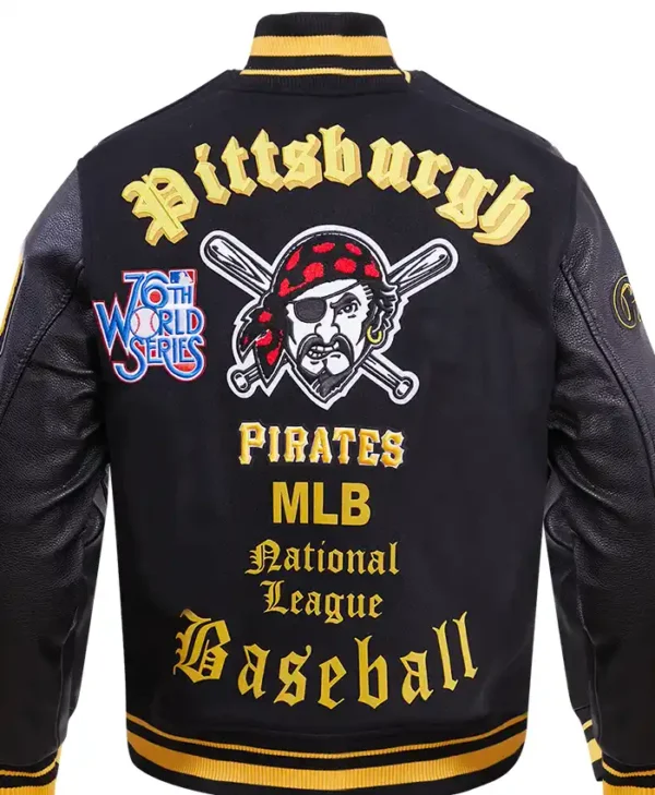 MLB Team Pittsburgh Pirates Black Wool Varsity Jacket Back