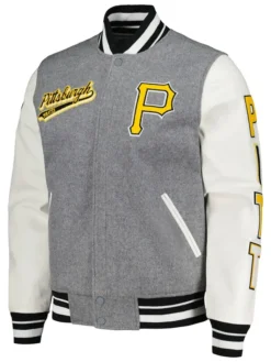 MLB Team Pittsburgh Pirates Grey and White Wool Varsity Jacket