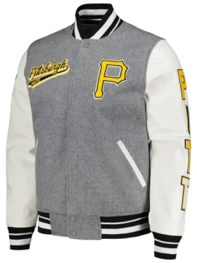 MLB Team Pittsburgh Pirates Grey and White Wool Varsity Jacket