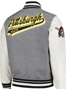 MLB Team Pittsburgh Pirates Grey and White Wool Varsity Jacket Back