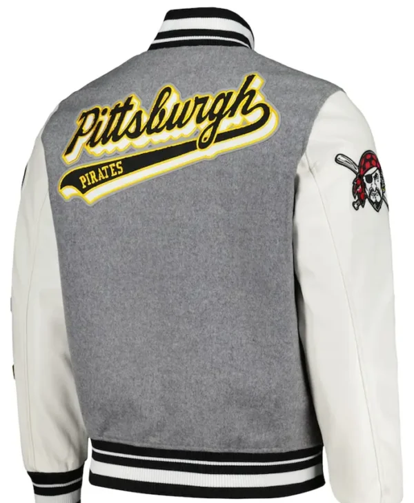 MLB Team Pittsburgh Pirates Grey and White Wool Varsity Jacket Back
