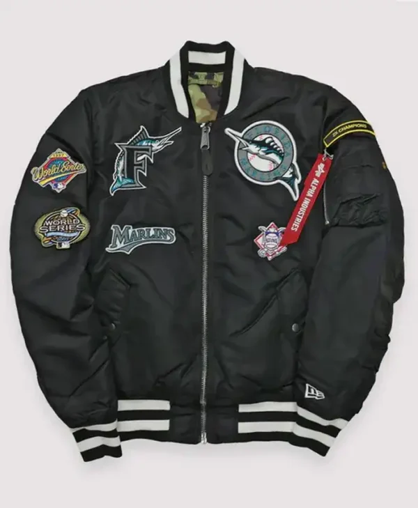 Miami Marlins Black Satin Ma-1 Bomber Jacket