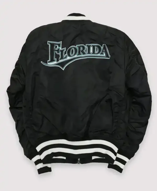 Miami Marlins Black Satin Ma-1 Bomber Jacket Back