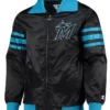 Miami Marlins Satin Zip Black Bomber Jacket