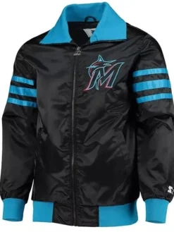 Miami Marlins Satin Zip Black Bomber Jacket