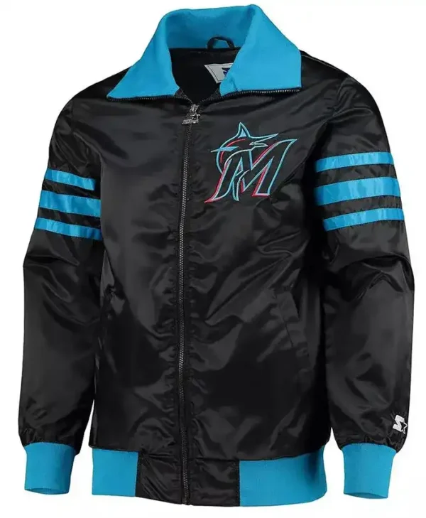Miami Marlins Satin Zip Black Bomber Jacket