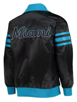 Miami Marlins Satin Zip Black Bomber Jacket Back