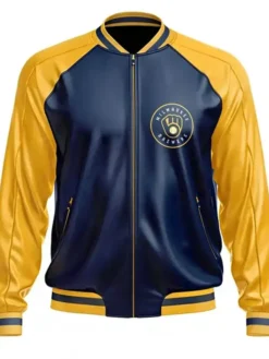 Milwaukee Brewers Leather Zip Bomber Jacket