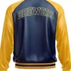 Milwaukee Brewers Leather Zip Bomber Jacket Back