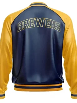 Milwaukee Brewers Leather Zip Bomber Jacket Back