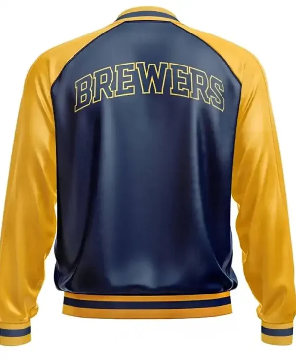 Milwaukee Brewers Leather Zip Bomber Jacket Back