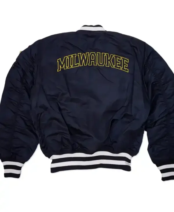 Milwaukee Brewers Ma-1 Black Bomber Jacket Back
