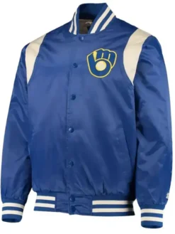 Milwaukee Brewers Navy Blue Varsity Satin Jacket