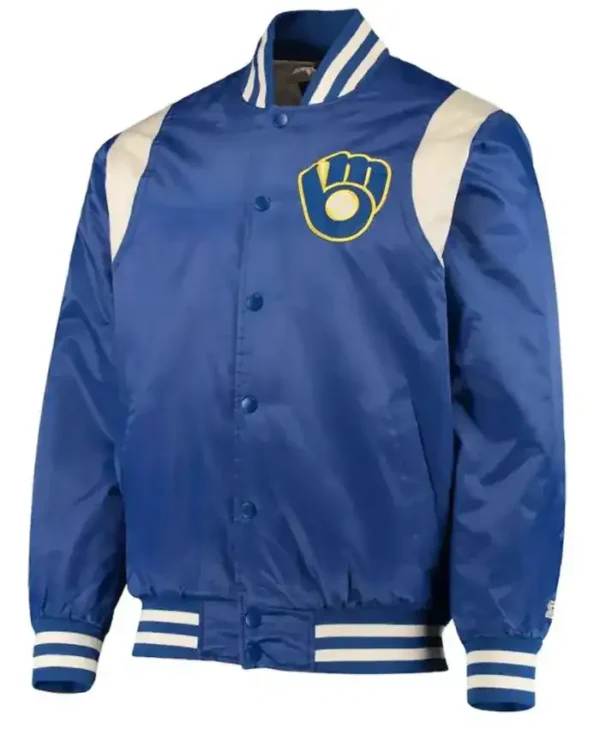 Milwaukee Brewers Navy Blue Varsity Satin Jacket