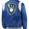 Milwaukee Brewers Navy Blue Varsity Satin Jacket Back