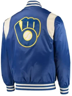 Milwaukee Brewers Navy Blue Varsity Satin Jacket Back