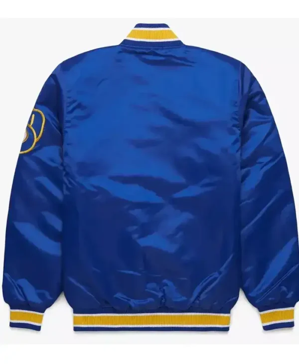 Milwaukee Brewers Royal Blue And Yellow Varsity Jacket Back