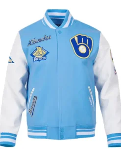 Milwaukee Brewers Sky Blue Wool Letterman Varsity Jacket