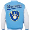 Milwaukee Brewers Sky Blue Wool Letterman Varsity Jacket Back
