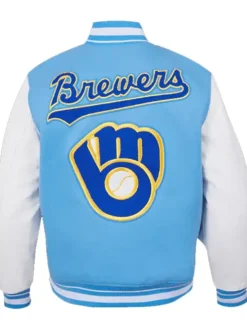 Milwaukee Brewers Sky Blue Wool Letterman Varsity Jacket Back