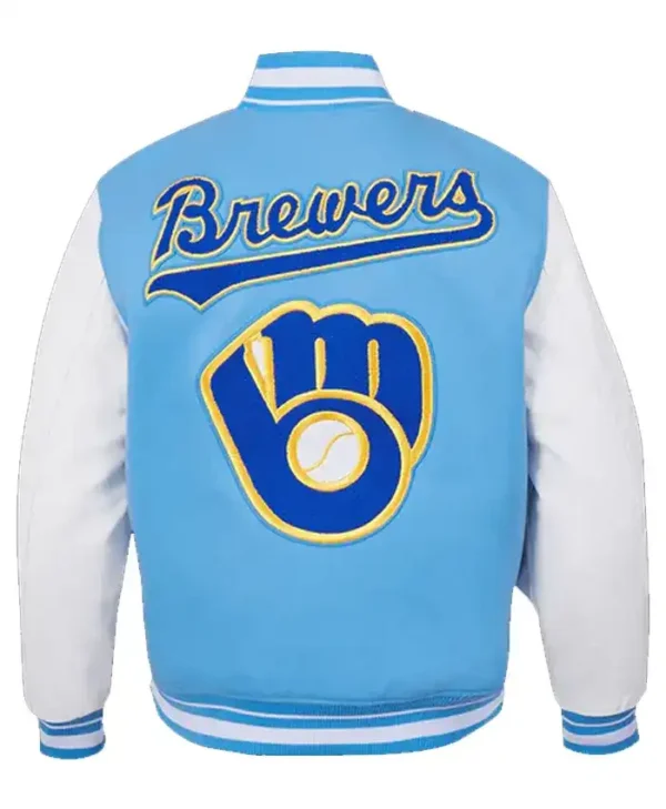 Milwaukee Brewers Sky Blue Wool Letterman Varsity Jacket Back
