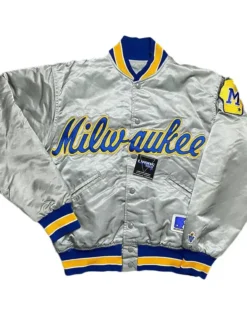 Milwaukee Brewers Vintage Grey Satin Varsity Jacket