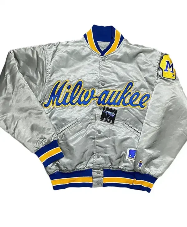 Milwaukee Brewers Vintage Grey Satin Varsity Jacket