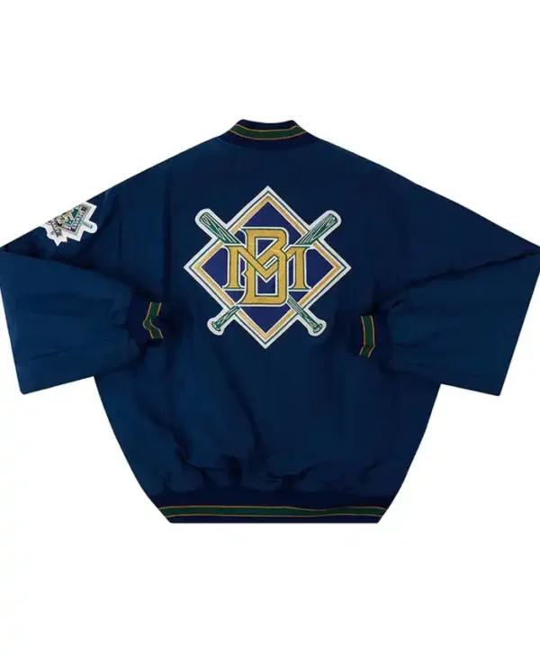 Milwaukee Brewers Vintage Navy Blue Starter Varsity Jacket Back