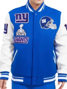 NY Giants Mash Up Blue Wool Varsity Jacket