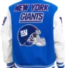 NY Giants Mash Up Blue Wool Varsity Jacket Back