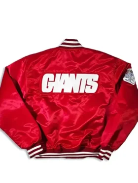 New York Giants 80s Super Bowl Red Satin Jacket Back