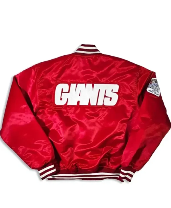 New York Giants 80s Super Bowl Red Satin Jacket Back