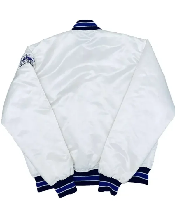 Rockies White Full Snap Satin Varsity Jacket Back