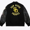 San Diego Padres Black Out Vintage Logo Varsity Jacket Back