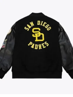 San Diego Padres Black Out Vintage Logo Varsity Jacket Back