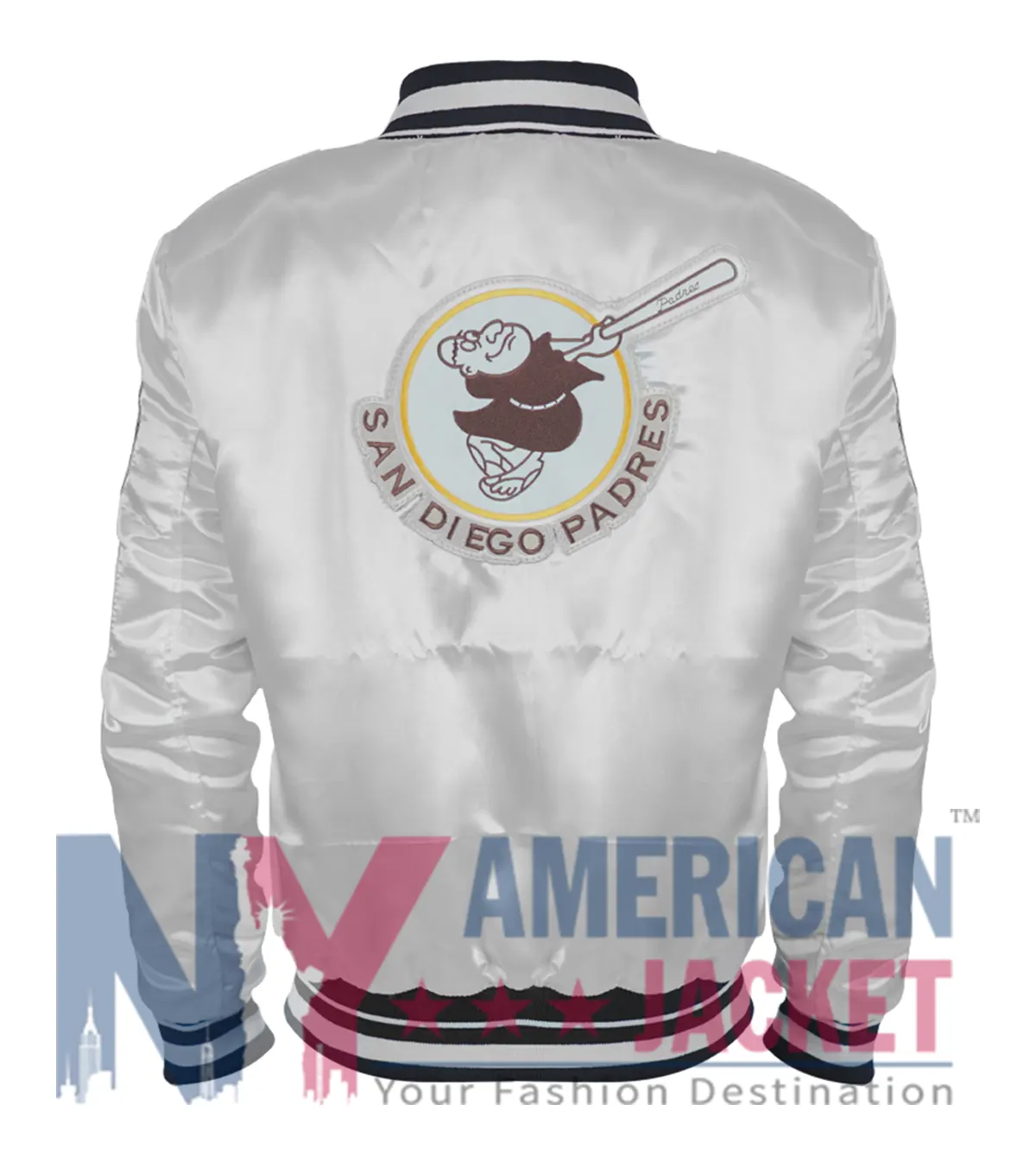 San Diego Padres Satin Full Snap White Varsity Jacket