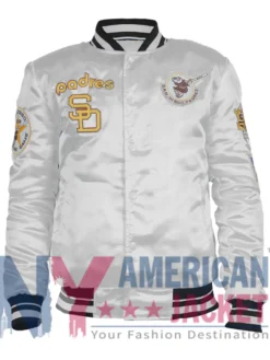 San Diego Padres Satin White Full Snap Varsity Jacket
