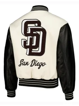 San Diego Padres White And Black Wool Varsity Jacket Back
