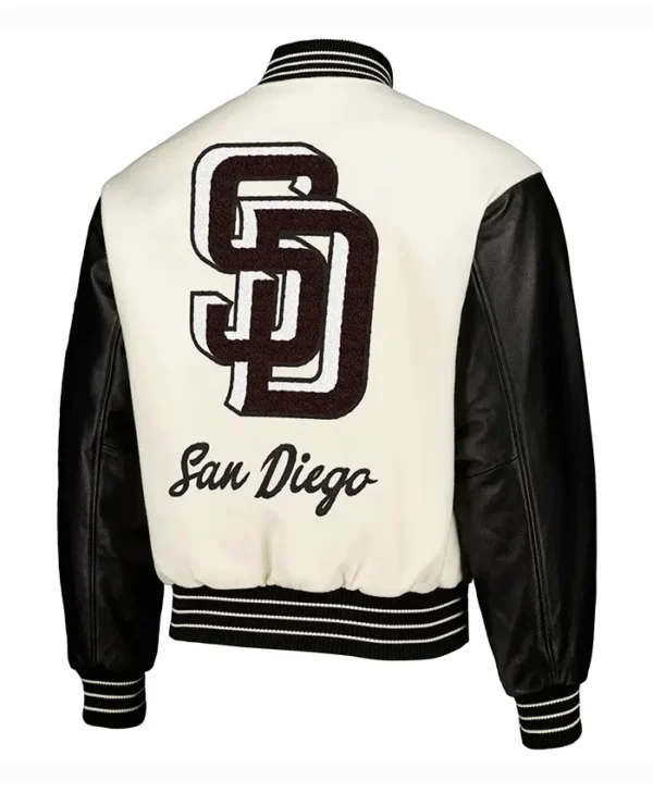 San Diego Padres White And Black Wool Varsity Jacket Back