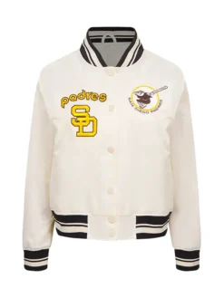 San Diego Padres White Full Snap Satin Varsity Jacket