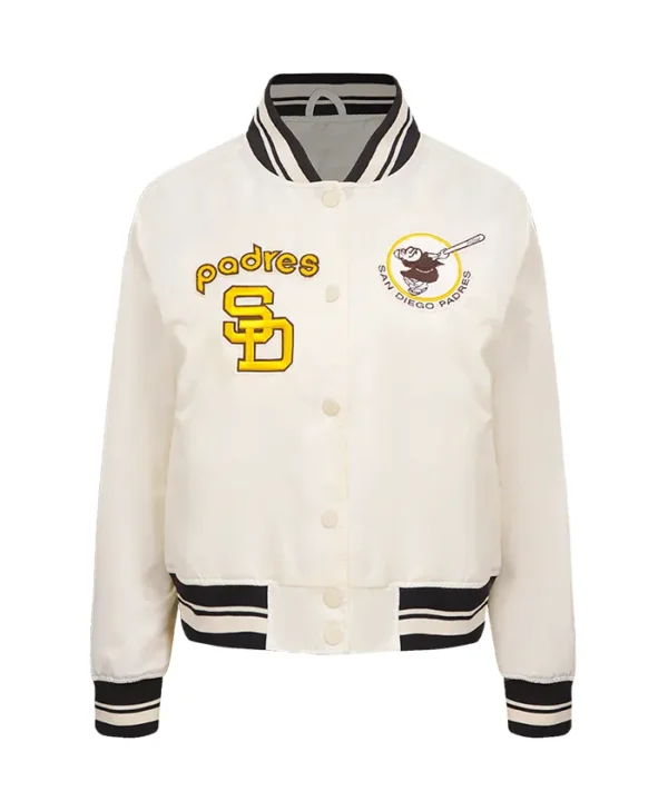 San Diego Padres White Full Snap Satin Varsity Jacket