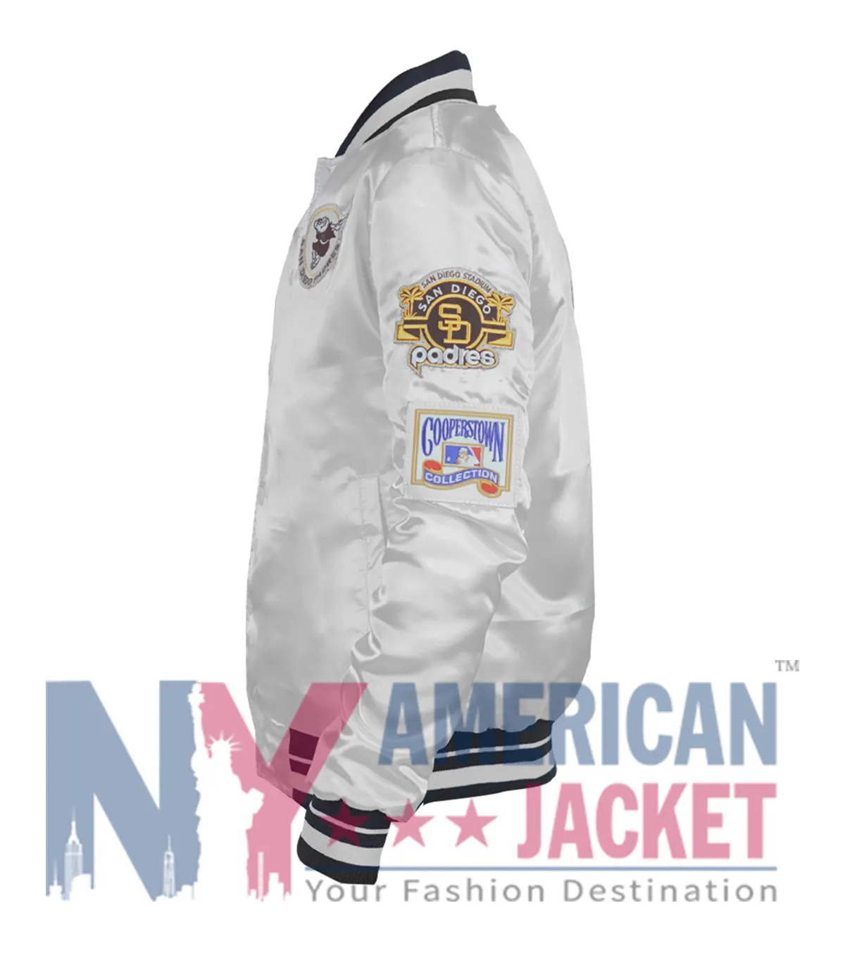 San Diego Padres White Satin Full Snap Varsity Jacket